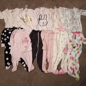 0-3 month baby girl jammies lot